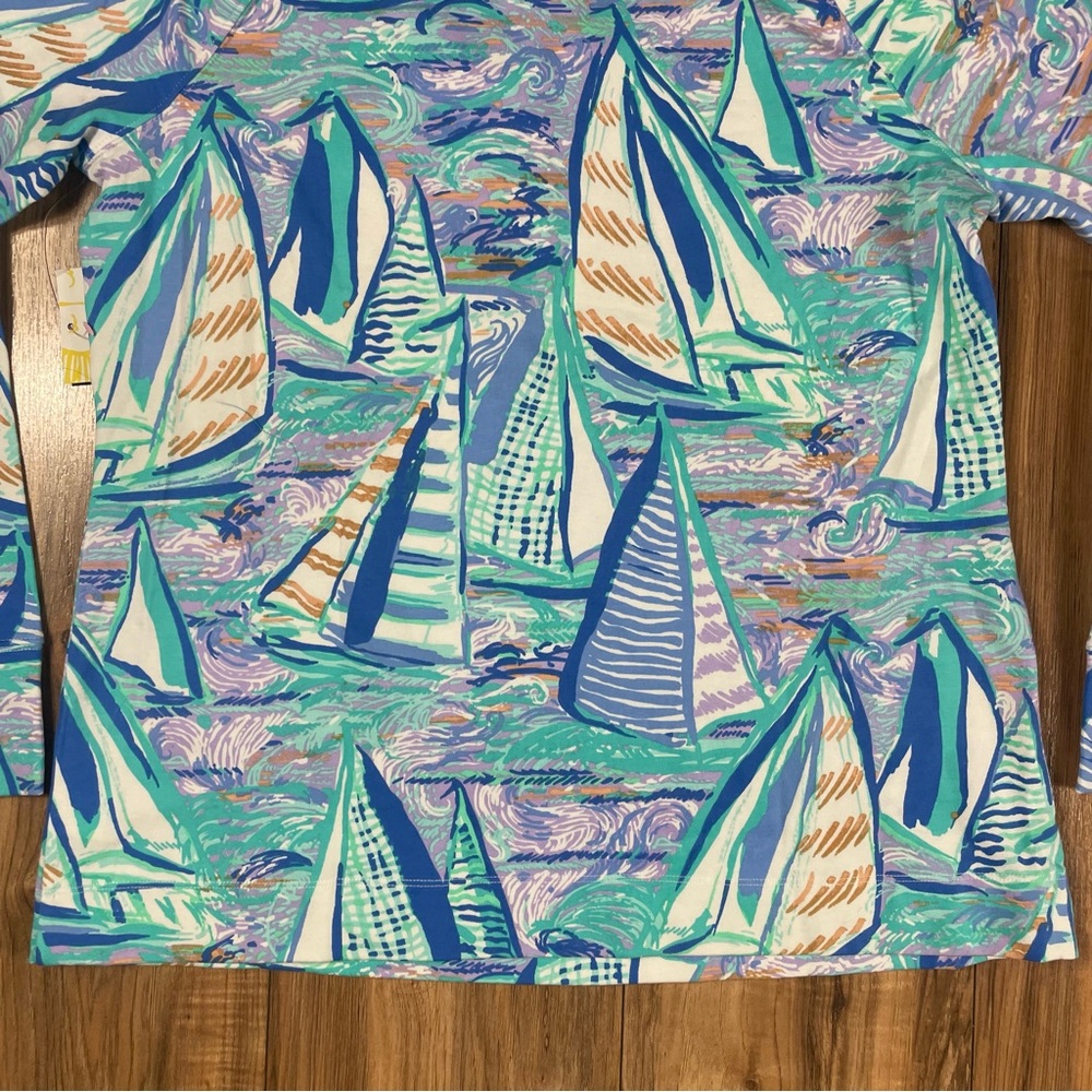 Lilly Pulitzer Skipper Popover Aboat Time Boats Sz Large NWOT Blue Quarter Zip - Picture 7 of 9